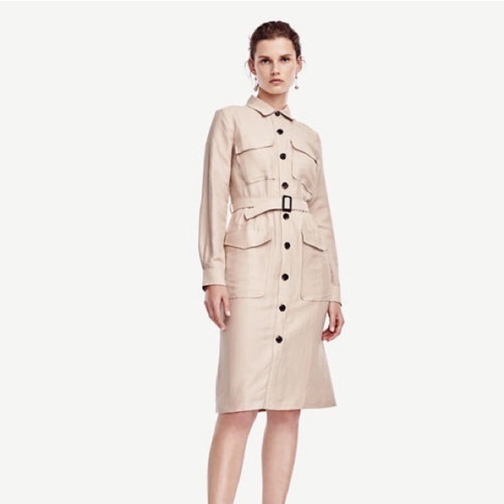 Ann Taylor Gorgeous Belted Linen Safari Dress Sand Beige Tan S
